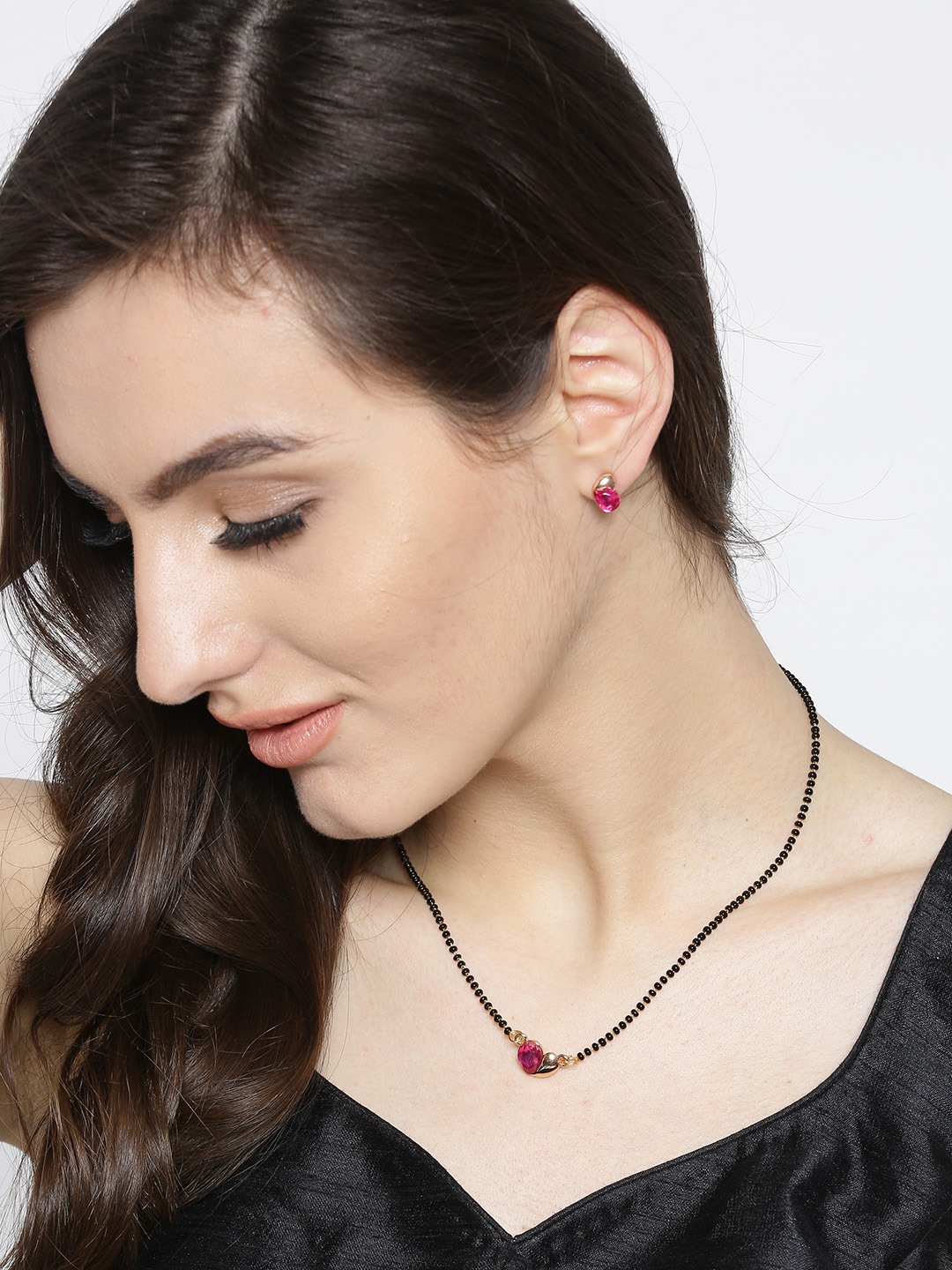 YouBella Black  Gold-Toned Beaded Mangalsutra Set
